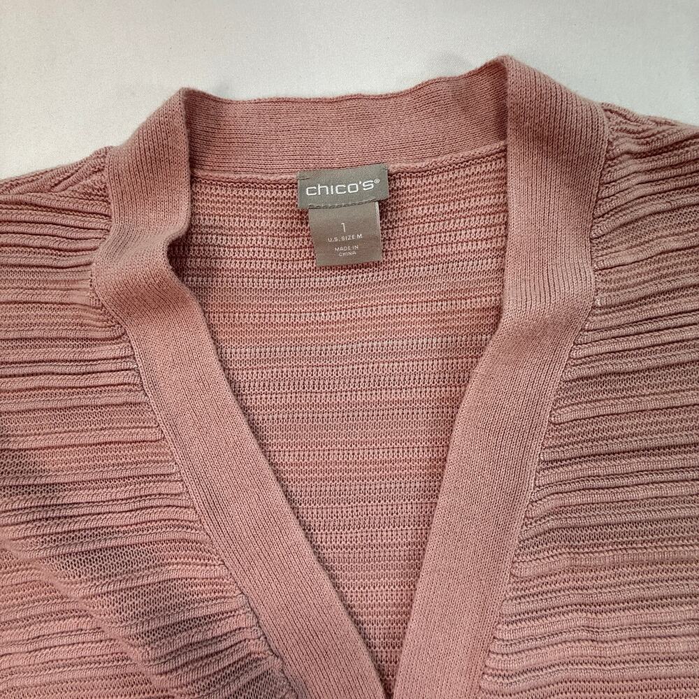 Chico’s Ombre Longline Cardigan Sweater Pink to Rust Open Front Size 1 - Picture 9 of 13